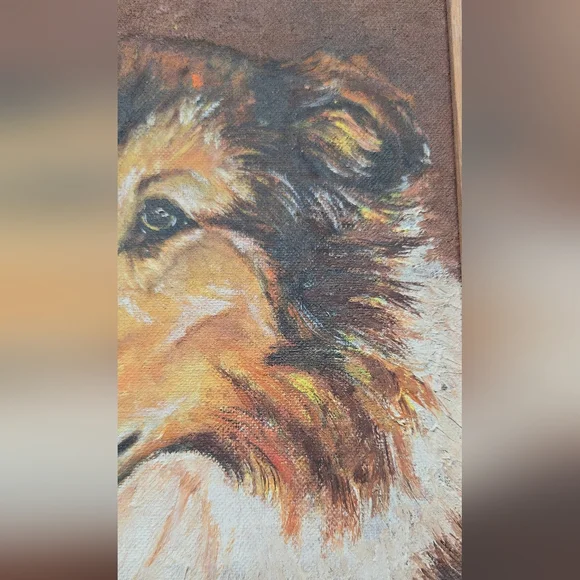 Vintage Framed Collie Dog Portrait Oil Painting - Picture 5 of 5